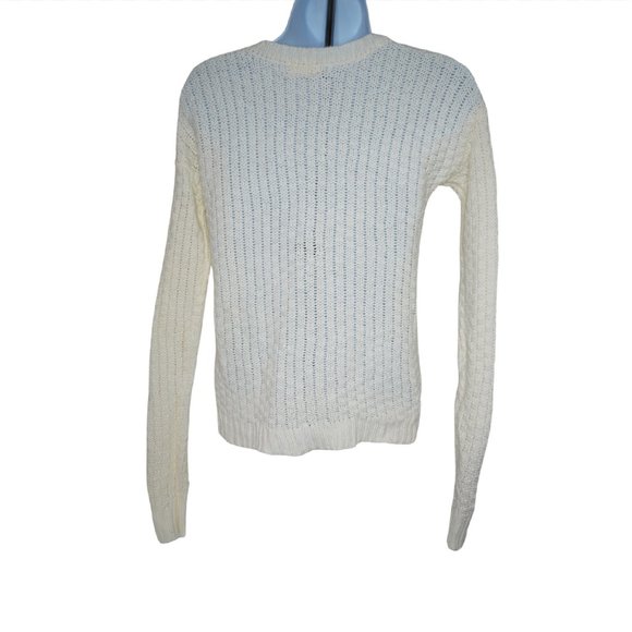 Long Sleeve White Mock Neck Cable Knit Sweater Top - Picture 3 of 5